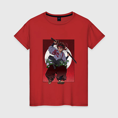 Женская футболка Танжиро с мечом - Клинок рассекающий демонов / Красный – фото 1