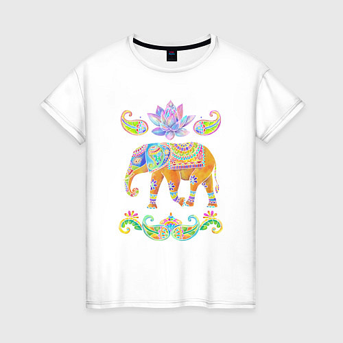 Женская футболка Индийский слон батик / Белый – фото 1