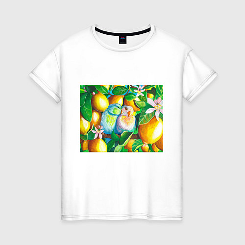 Женская футболка Попугаи в лимонах / Белый – фото 1