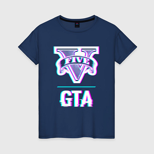 Женская футболка GTA в стиле glitch и баги графики / Тёмно-синий – фото 1