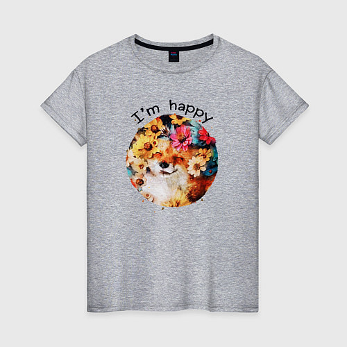 Женская футболка Счастливая лиса Акварель / Меланж – фото 1