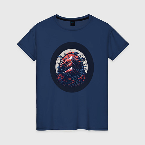 Женская футболка Японский рассвет в горах / Тёмно-синий – фото 1