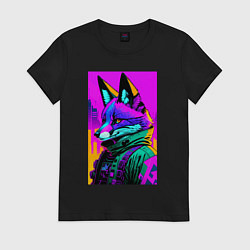 Женская футболка Cool fox - cyberpunk - neural network