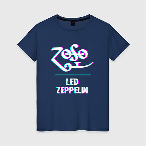 Женская футболка Led Zeppelin glitch rock / Тёмно-синий – фото 1