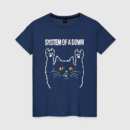 Женская футболка System of a Down rock cat / Тёмно-синий – фото 1