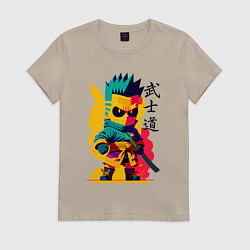 Футболка хлопковая женская Bart Simpson - samurai - bushido, цвет: миндальный