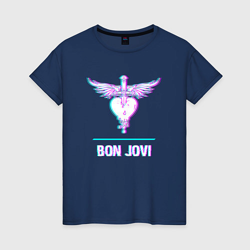 Женская футболка Bon Jovi glitch rock / Тёмно-синий – фото 1