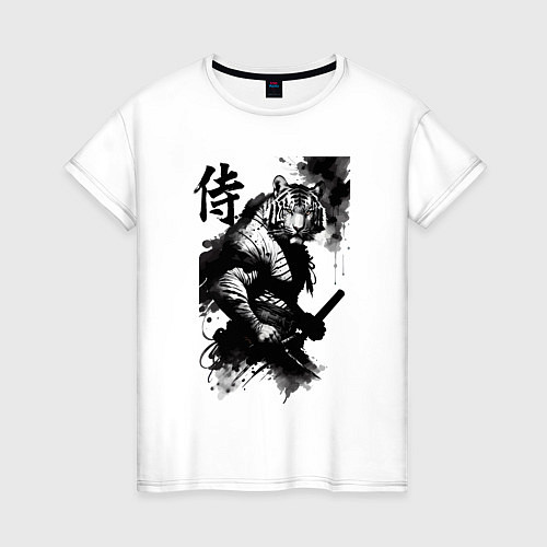 Женская футболка Tiger samurai - hieroglyph - art / Белый – фото 1