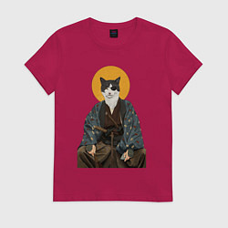 Футболка хлопковая женская Samurai one - eyed cat, цвет: маджента