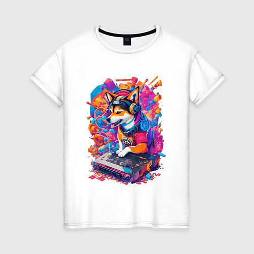 Женская футболка Сиба ину диджей / Белый – фото 1