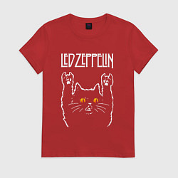Футболка хлопковая женская Led Zeppelin rock cat, цвет: красный