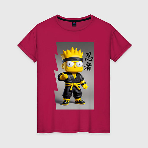 Женская футболка Барт Симпсон - крутой ниндзя - иероглифы / Маджента – фото 1