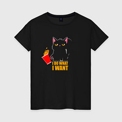 Женская футболка I do what i want - котик