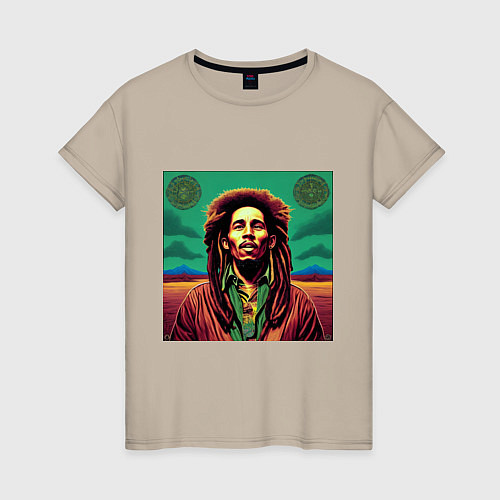 Женская футболка Digital Art Bob Marley in the field / Миндальный – фото 1