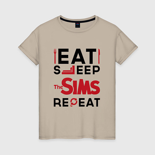 Женская футболка Надпись: eat sleep The Sims repeat / Миндальный – фото 1