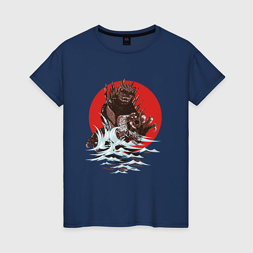 Женская футболка Годзилла и волны / Тёмно-синий – фото 1
