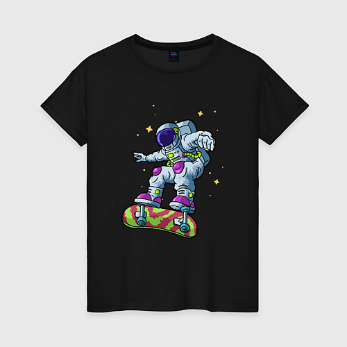 Женская футболка Космонавт на скейтборде / Черный – фото 1
