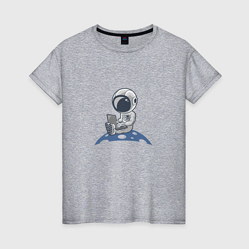 Женская футболка Космонавт с ноутбуком / Меланж – фото 1