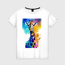 Женская футболка Маленький жирафёнок - Африка - акварель