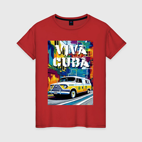 Женская футболка Viva Cuba - car - retro / Красный – фото 1