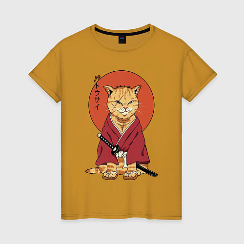 Женская футболка Samurai kimono cat / Горчичный – фото 1