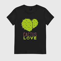 Футболка хлопковая женская Cactus love, цвет: черный