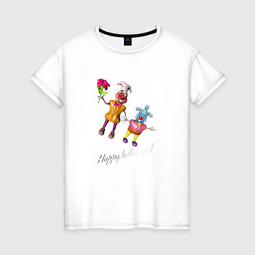 Женская футболка Клоуны желают хороших праздников / Белый – фото 1