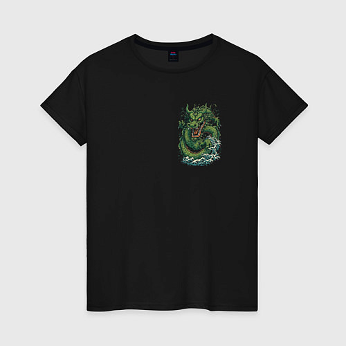Женская футболка Зеленый китайский дракон: арт нейросети / Черный – фото 1
