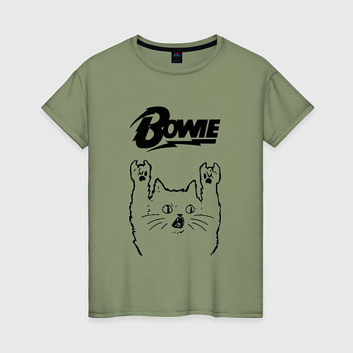Женская футболка David Bowie - rock cat / Авокадо – фото 1