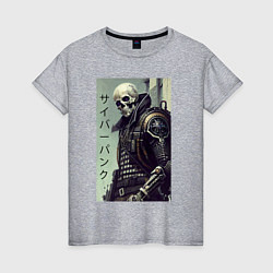 Женская футболка Cool skeleton - cyberpunk - hieroglyphs