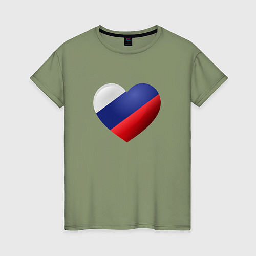 Женская футболка Флаг России в сердце / Авокадо – фото 1