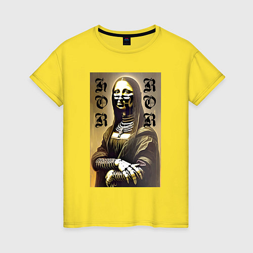 Женская футболка Mona Lisa - horror - gothic - neural network / Желтый – фото 1