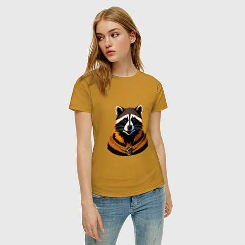 Женская футболка Енот с ожерельем / Горчичный – фото 3