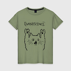 Футболка хлопковая женская Evanescence - rock cat, цвет: авокадо