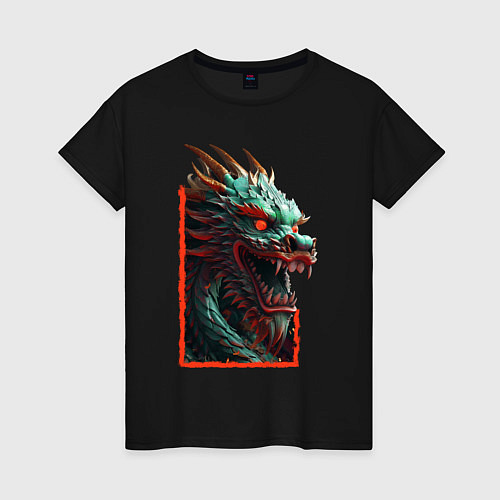 Женская футболка Дракон с горящими глазами: арт нейросети / Черный – фото 1