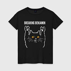 Футболка хлопковая женская Breaking Benjamin rock cat, цвет: черный