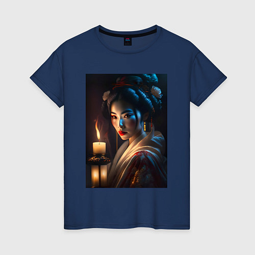 Женская футболка Прекрасная гейша от нейросети / Тёмно-синий – фото 1
