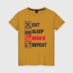 Футболка хлопковая женская Eat sleep rush b repeat, цвет: горчичный