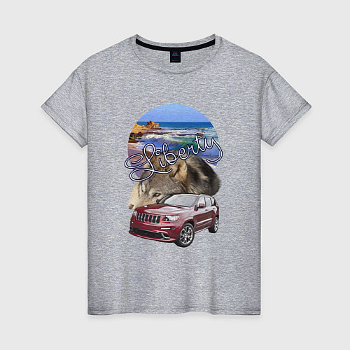 Женская футболка Волк на джипе / Меланж – фото 1