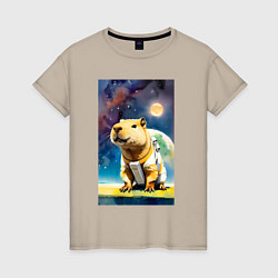 Женская футболка Capybara brave astronaut - neural network