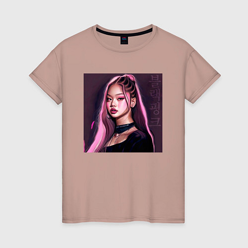 Женская футболка Blackpink Jennie аниме рисунок / Пыльно-розовый – фото 1