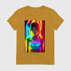 Женская футболка Japanese girl - neon glow - neural network