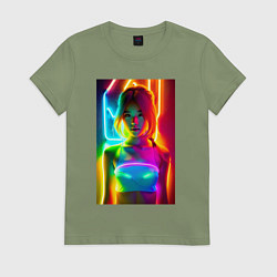 Женская футболка Japanese girl - neon glow - neural network