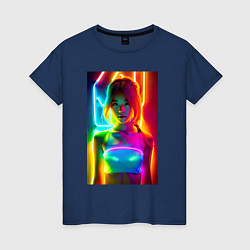 Женская футболка Japanese girl - neon glow - neural network