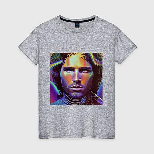 Женская футболка Jim Morrison neon portrait art / Меланж – фото 1