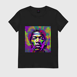 Футболка хлопковая женская Jimi Hendrix in color Glitch Art, цвет: черный