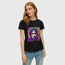Футболка хлопковая женская Jimi Hendrix in color Glitch Art, цвет: черный — фото 2