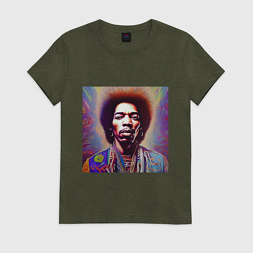 Женская футболка Jimi Hendrix digital glitch art / Меланж-хаки – фото 1