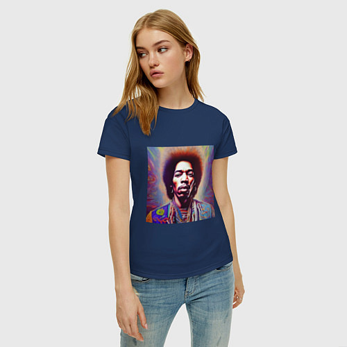 Женская футболка Jimi Hendrix digital glitch art / Тёмно-синий – фото 3