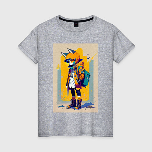 Женская футболка Fox cub - urban style - neural network / Меланж – фото 1